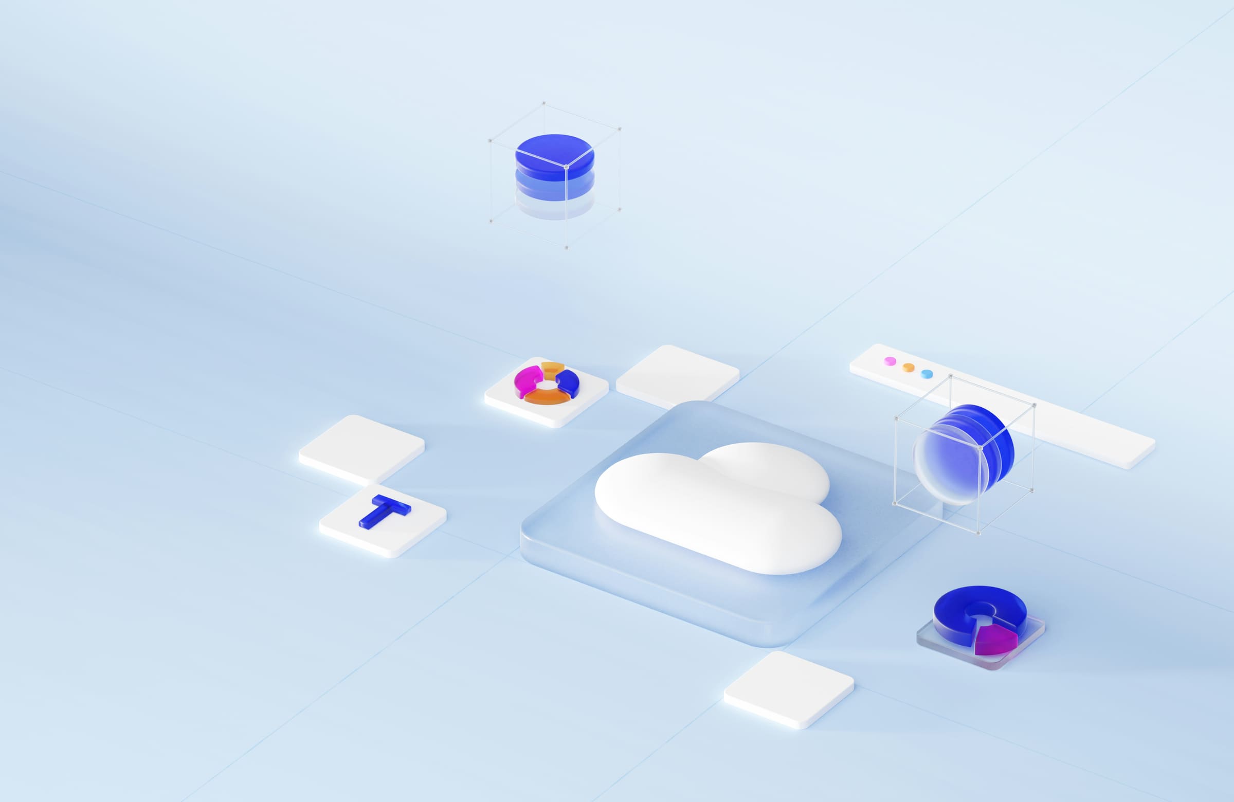 Abstract 3D illustration of cloud services and connected data