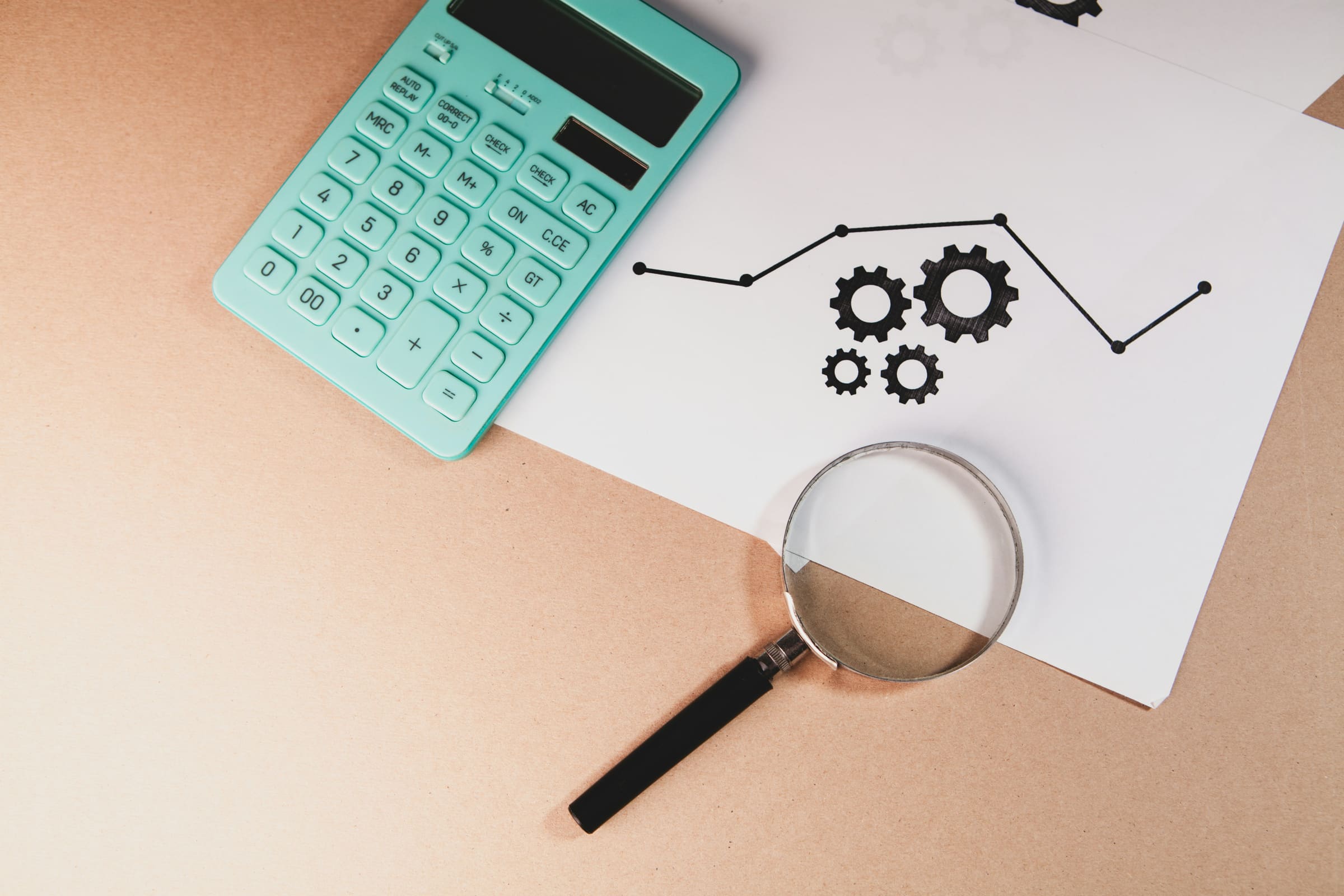 Financial analysis tools on a desk